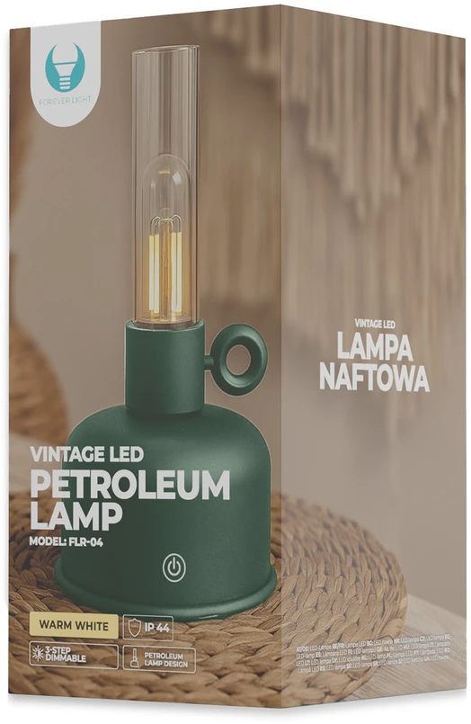 Telforceone Forever Light Vintage Petroleum LED lempa FLR-04 butelis Žalias