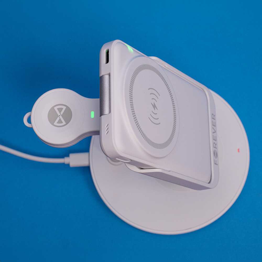 Forever MACS-100 magnetinis belaidis įkroviklis su power bank baltos spalvos 5in1