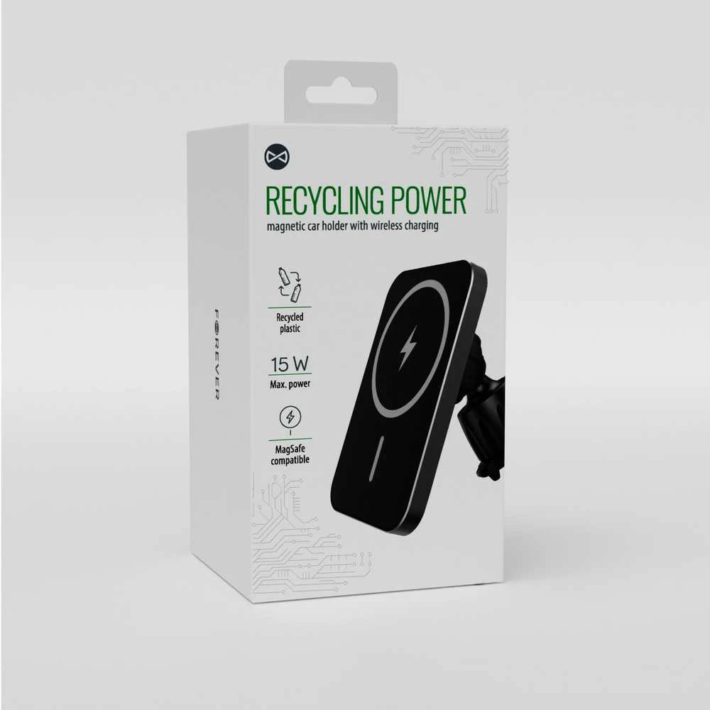 Forever Recycling „Forever“ perdirbto plastiko automobilinis laikiklis su indukciniu įkrovimu, suderinamas su „MagSafe“ RUS138-MS-01