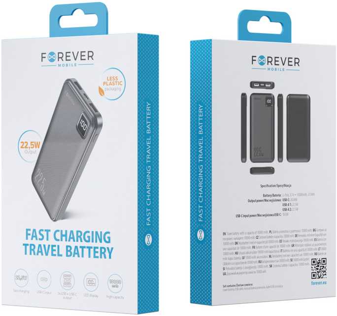 Telforceone Forever power bank TB-300M PD QC 22,5W 10000 mAh juodas