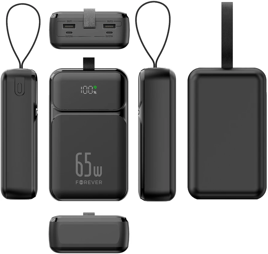 Forever išorinė baterija TB-400 PD QC 65W 20000 mAh juoda