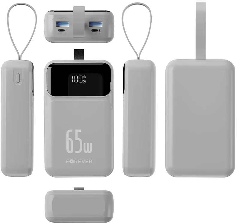 Forever išorinė baterija Vibe-TB65 PD QC 65W 20000 mAh sidabrinė