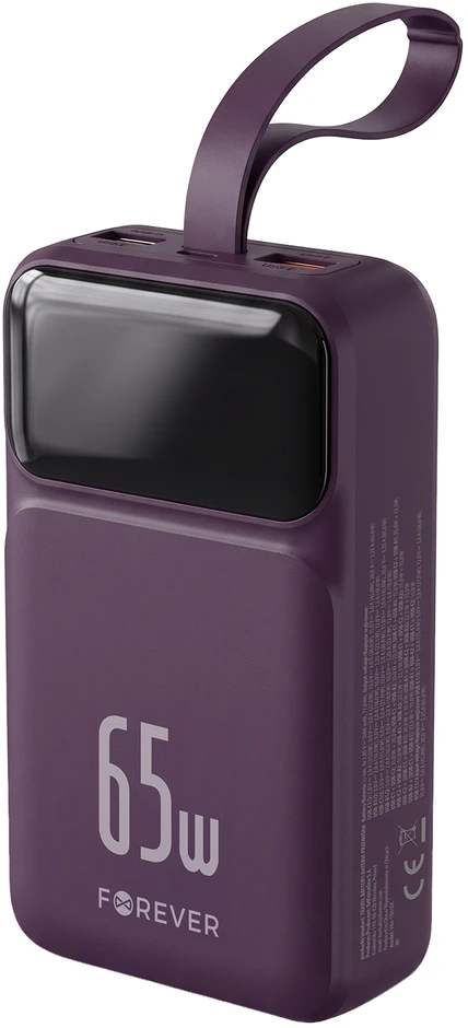 Forever išorinė baterija Vibe-TB65 PD QC 65W 20000 mAh tamsiai vyšninė
