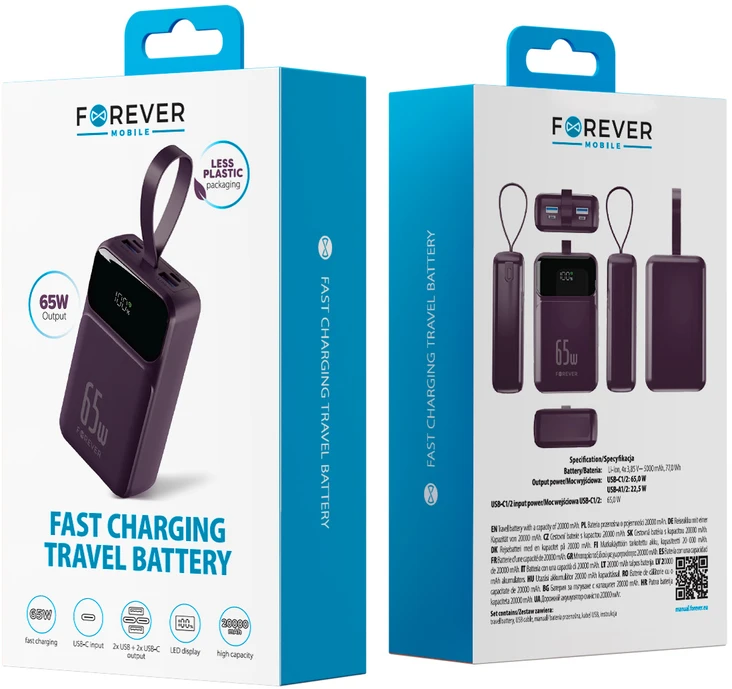 Telforceone Forever power bank Vibe-TB65 PD QC 65W 20000 mAh dark cherry
