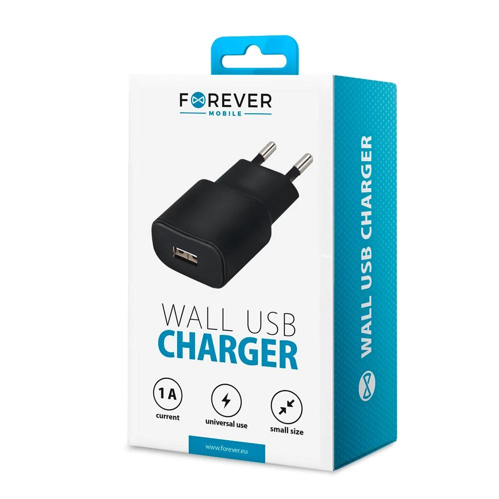 Forever TC-01 įkroviklis 1x USB 1A juodos spalvos