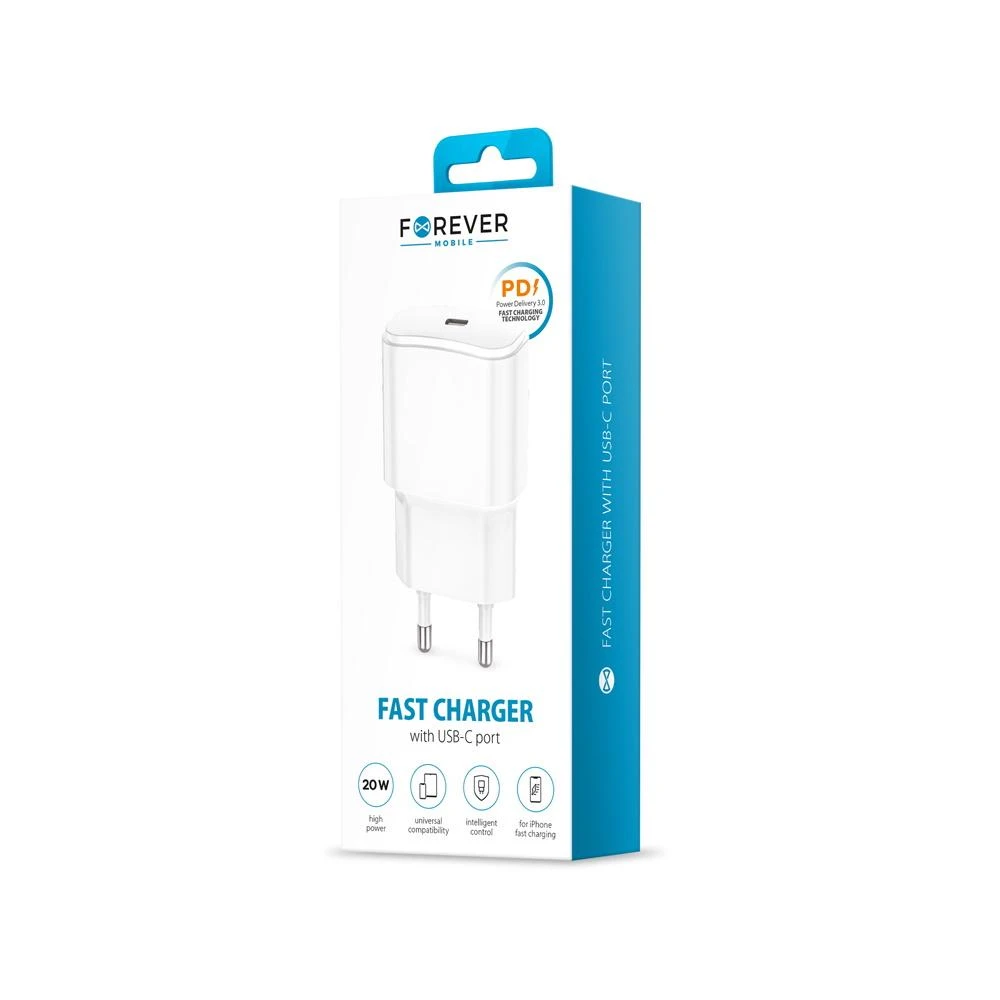 Forever TC-01-20C PD QC įkroviklis 1x USB-C 20W baltas