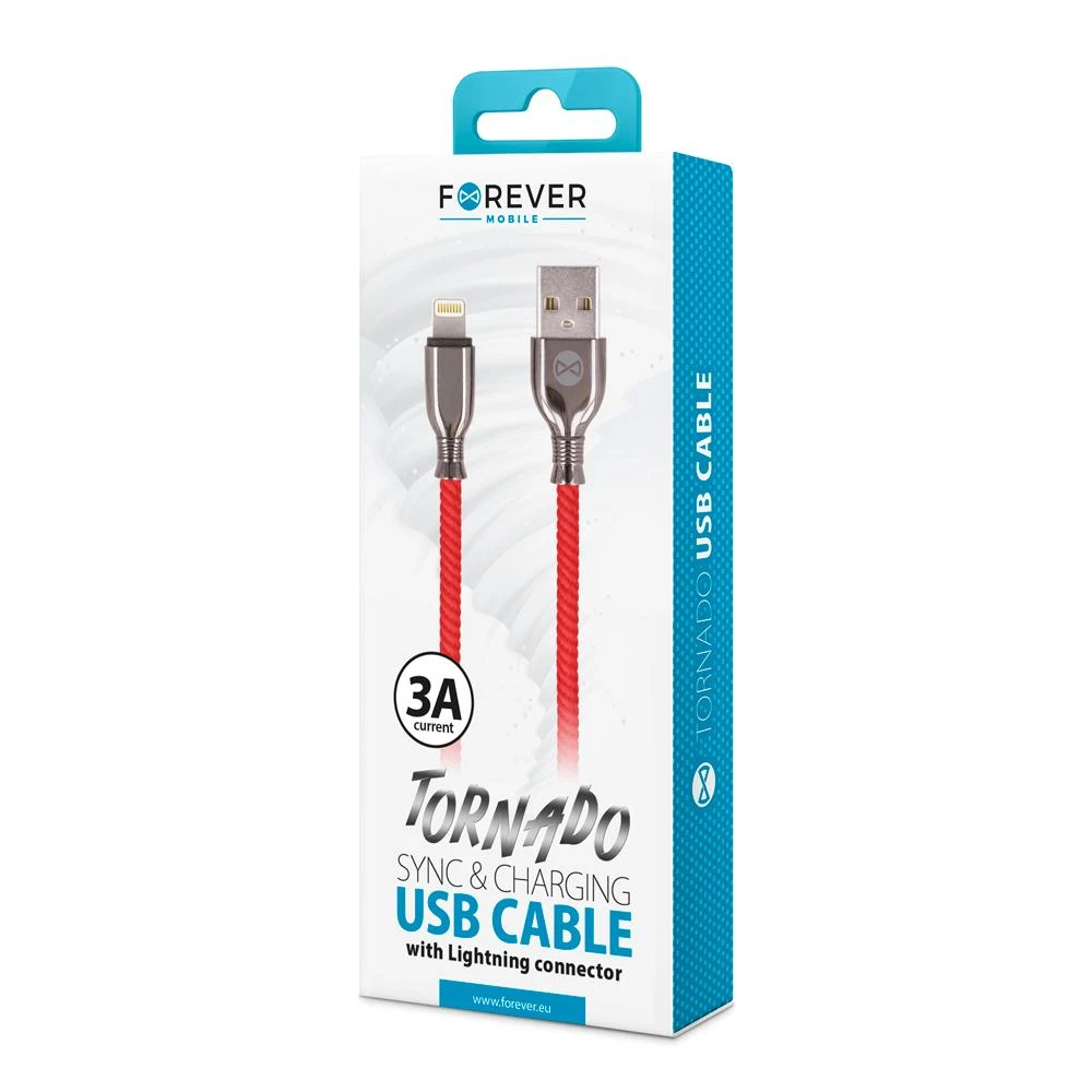Forever Tornado USB – Lightning laidas 1,0 m 3A raudonas