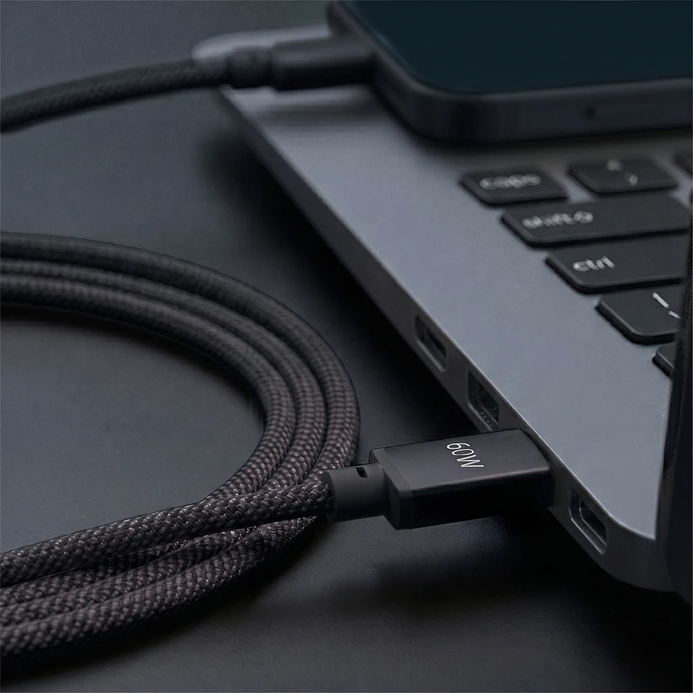 Forever Vibe laidas USB-C – USB-C 1,0 m 60W tamsiai pilkas