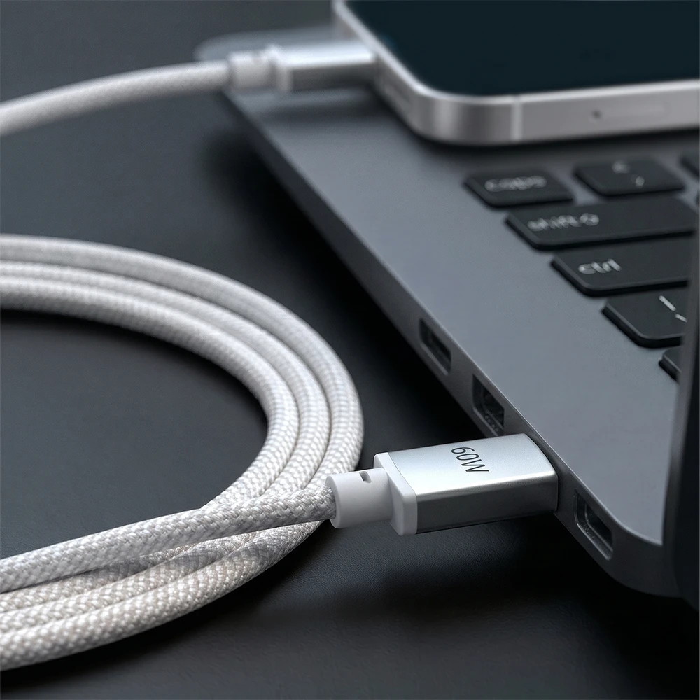 Forever Vibe laidas USB-C – USB-C 1,0 m 60W sidabrinis