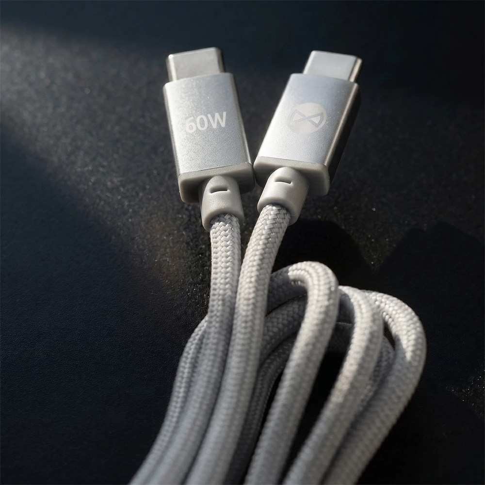 Forever Vibe laidas USB-C – USB-C 1,0 m 60W sidabrinis