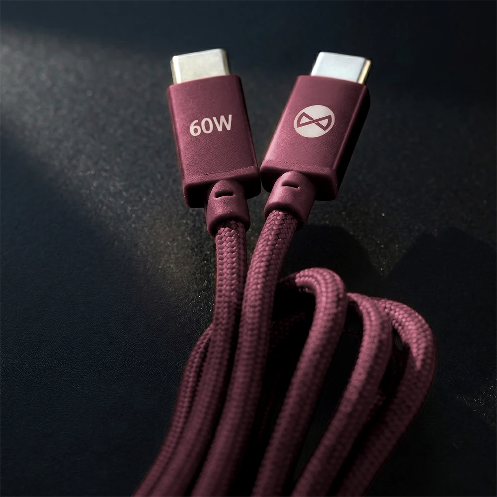 Forever Vibe laidas USB-C – USB-C 1,0 m 60W bordo spalvos