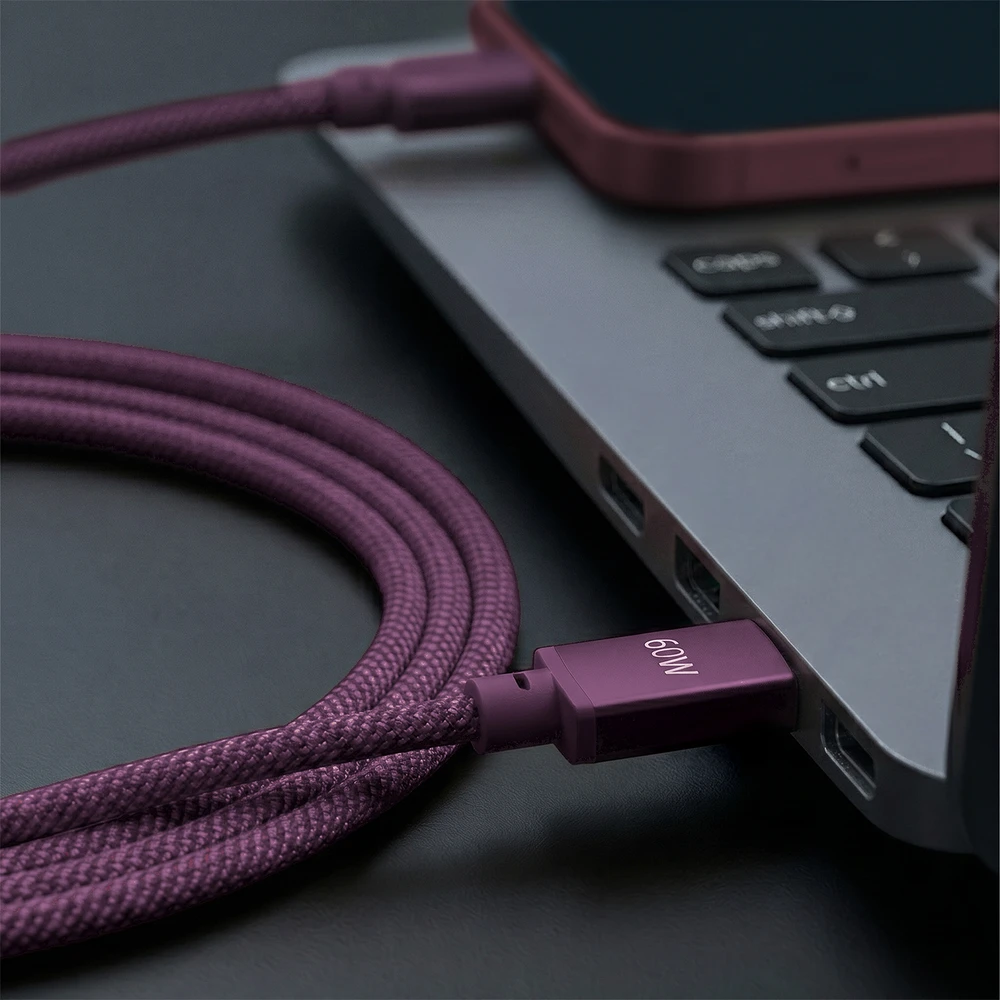 Forever Vibe laidas USB-C – USB-C 1,0 m 60W tamsios vyšnios spalvos
