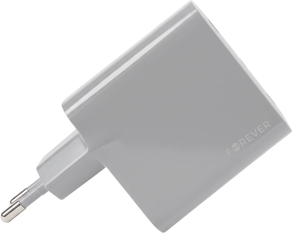 Forever Vibe-TC45AC GaN PD QC įkroviklis 1x USB-C 1x USB 45W sidabrinis