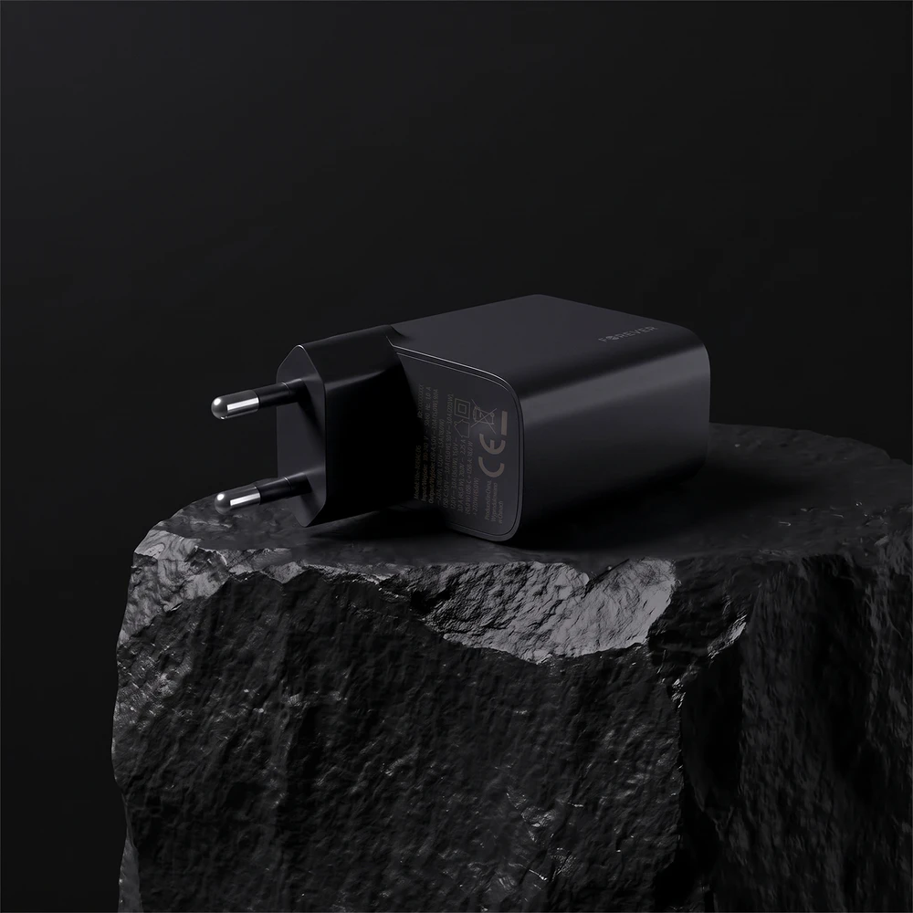 Forever Vibe-TC45AC GaN PD QC įkroviklis 1x USB-C 1x USB 45W tamsiai pilkas