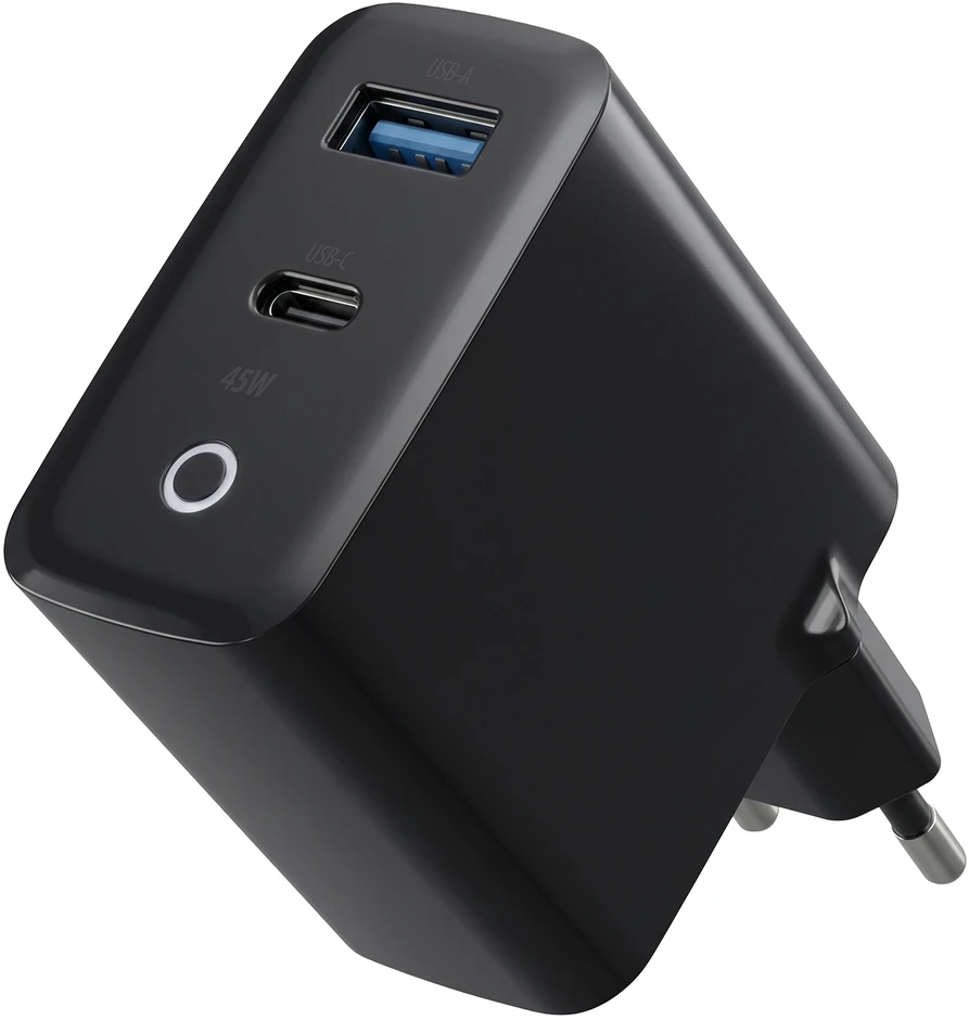 Forever Vibe-TC45AC GaN PD QC įkroviklis 1x USB-C 1x USB 45W tamsiai pilkas
