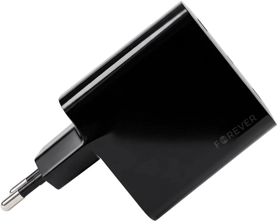 Forever Vibe-TC45AC GaN PD QC įkroviklis 1x USB-C 1x USB 45W tamsiai pilkas