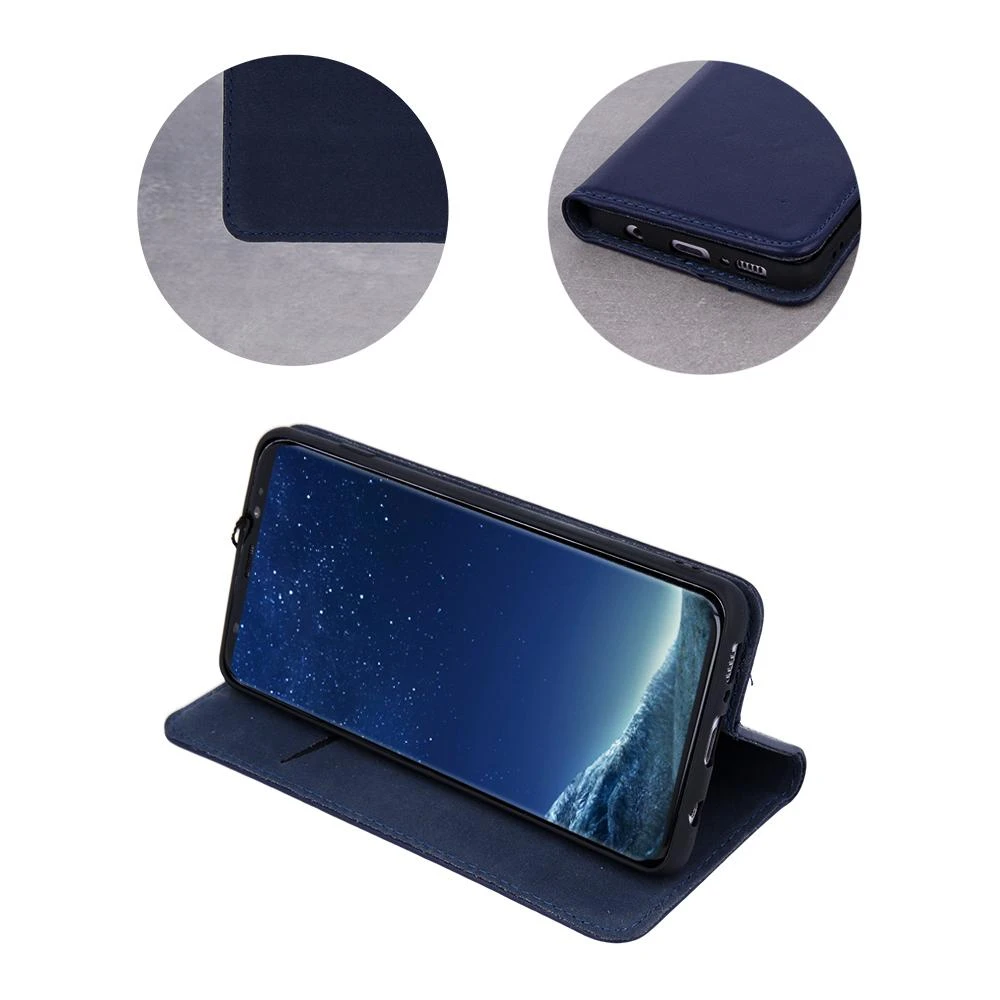TelForceone Natūralios odos Smart Pro dėklas, skirtas Samsung Galaxy A54 5G tamsiai mėlynas