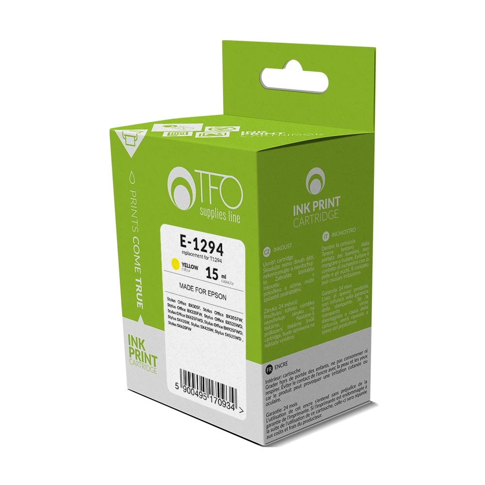 TFO Epson T1294 Geltona rašalo kasetė 15 ml (C13T12944010) B42WD SX230 WF-3010DW HQ Premium Analog