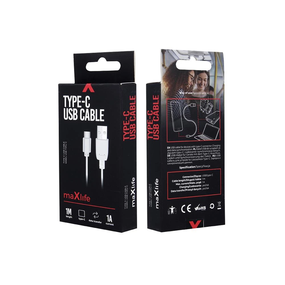 USB kabelis Maxlife Type-C baltas, 1A, 1.0m