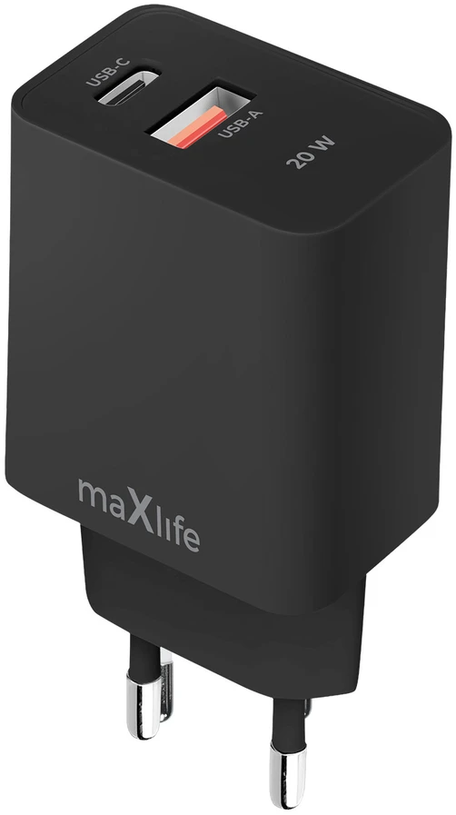 Telforceone Maxlife MXTC-13-20AC PD QC charger 1x USB-C 1x USB 20W juodas