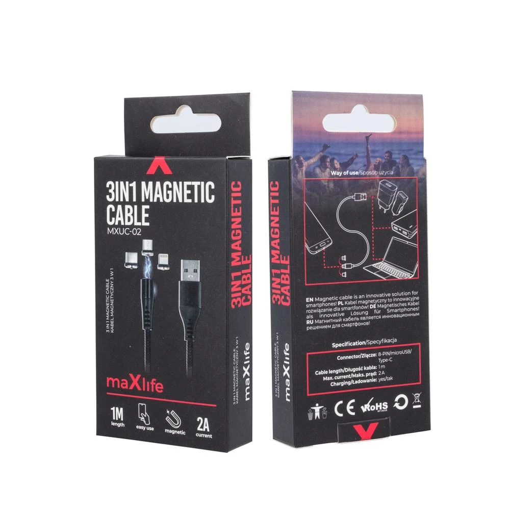 Magnetinis laidas "Maxlife" 3in1 2A, 1m