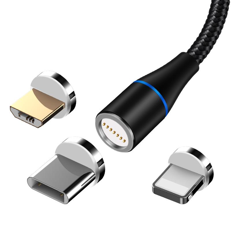 Maxlife MXUC-03 magnetinis laidas USB – Lightning + USB-C + microUSB 1,0 m 3A juodas nailoninis