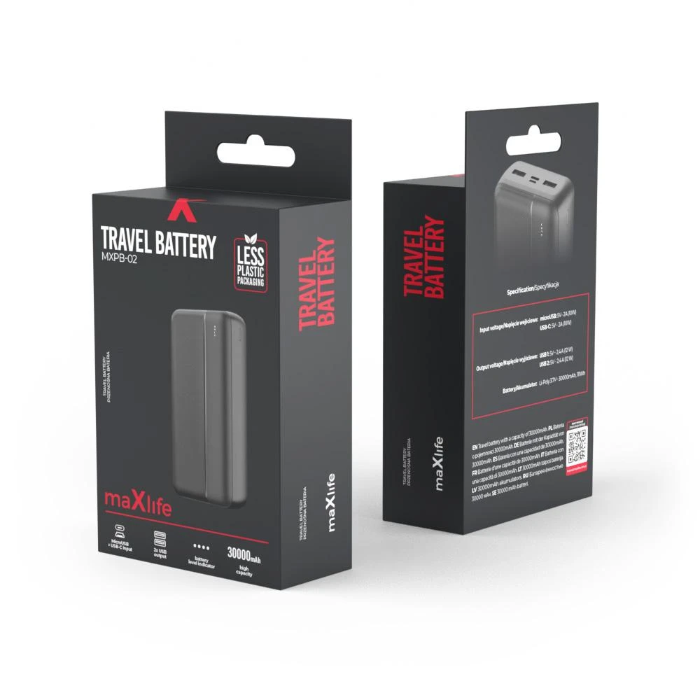 Maxlife išorinė baterija MXPB-02 30000 mAh juoda