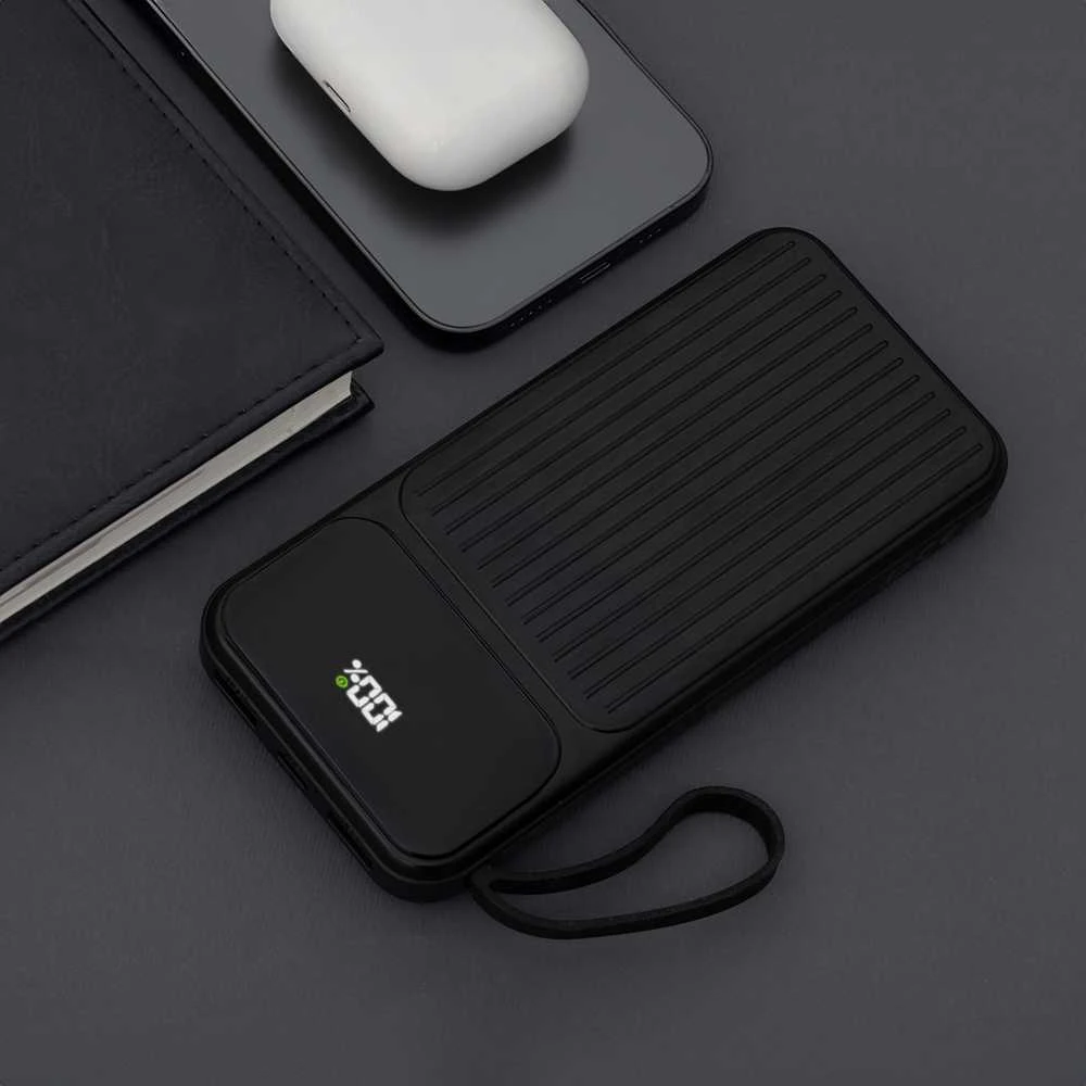 Maxlife išorinė baterija su integruotais laidais MXPB-06 PD QC 22,5W 10000 mAh juoda