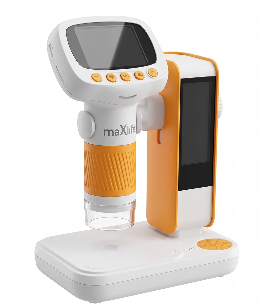 Maxlife skaitmeninis mikroskopas MXDM-200 su stovu, oranžinis