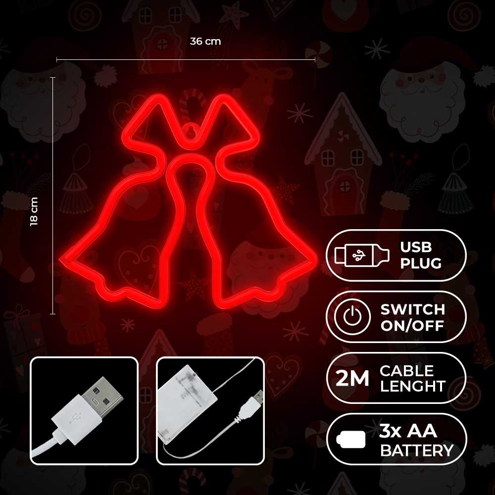 TelForceone Neon LED Kalėdiniai Varpėliai raudona FLNE17 Forever Light