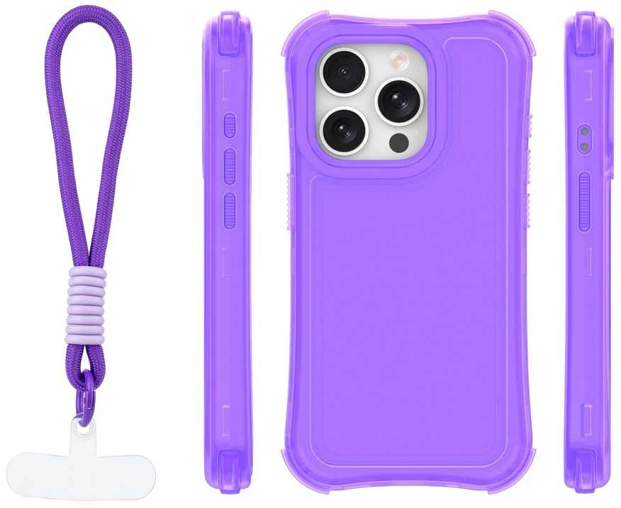 TFO Telforceone „Safepop“ dėklas su dirželiu, skirtas „iPhone 15 Pro 6,1“; violetinis