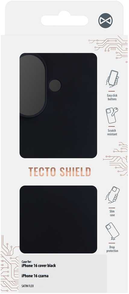 Dėklas Tecto Shield Telforceone Satin Flex iPhone 16 cover juodas