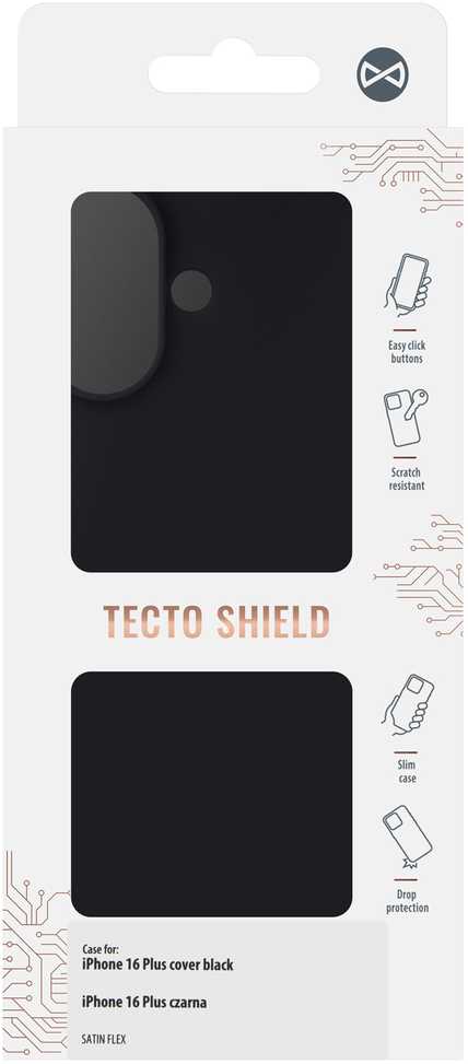 Dėklas Tecto Shield Telforceone Satin Flex iPhone 16 Plus cover juodas