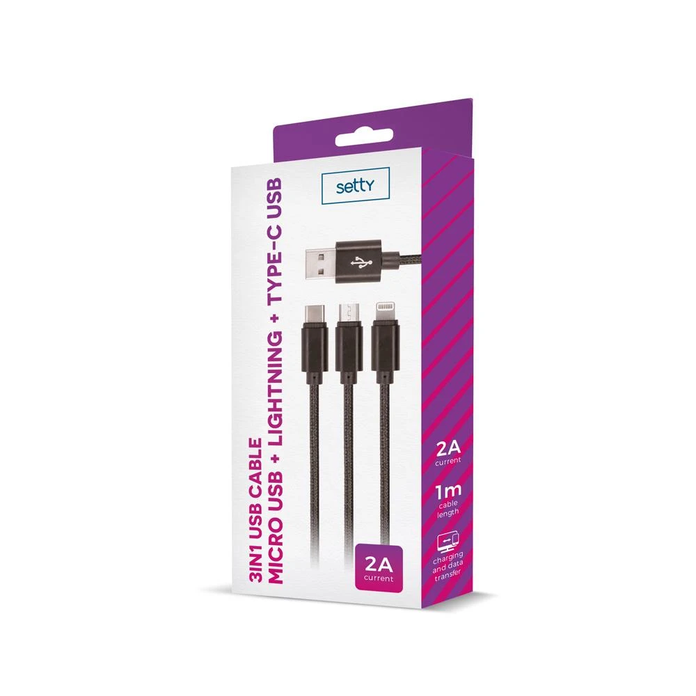 Setty 3in1 micro-USB+8PIN+type-C laidas