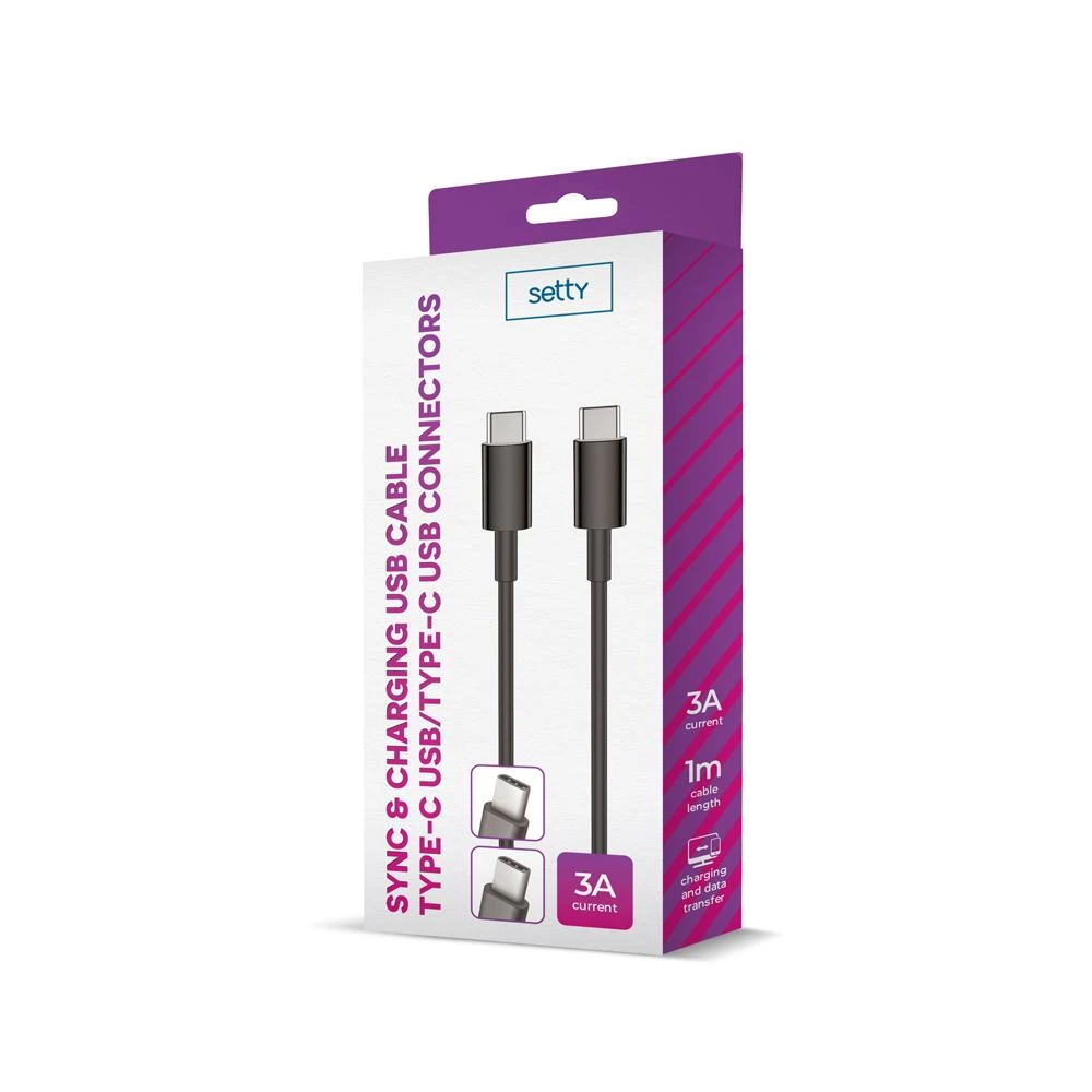 Setty laidas USB-C – USB-C 1,0 m 3A juodas