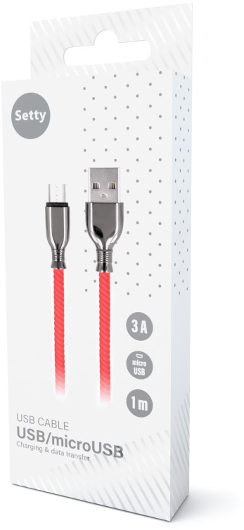 TelForceone Setty kabelis USB - microUSB 1,0 m 3A FC-M raudonas - be pakuotės