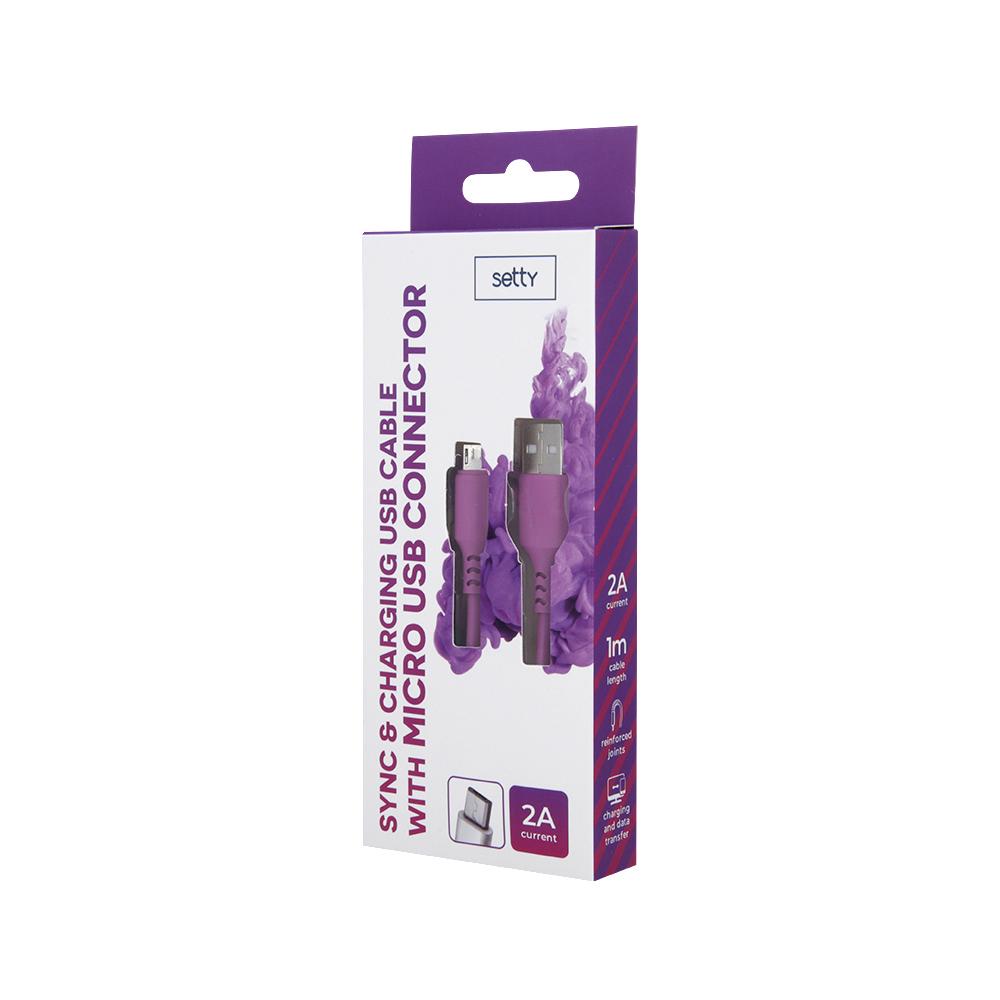 Telforceone Setty kabelis USB-microUSB 1,0 m 2A purpurinė