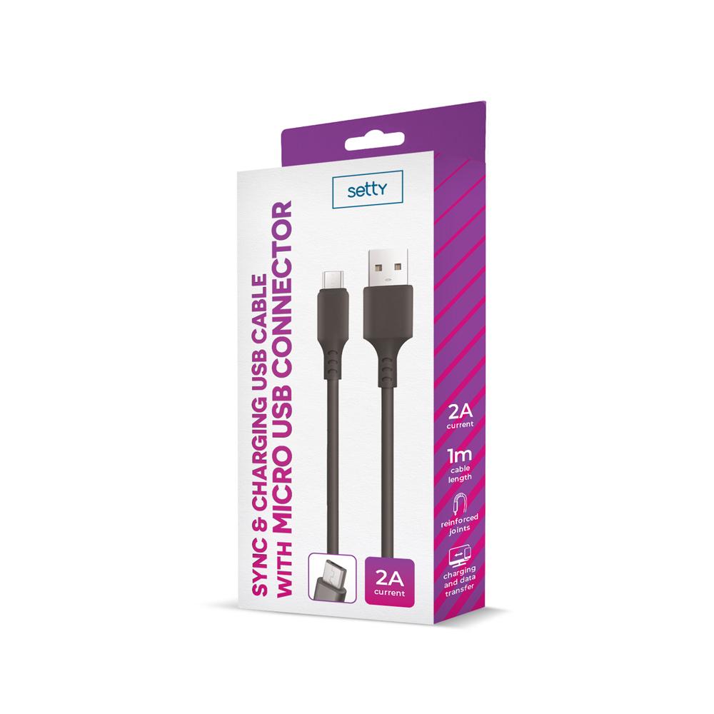 Telforceone Setty kabelis USB - microUSB 1,0 m 2A juodas NAUJIENA