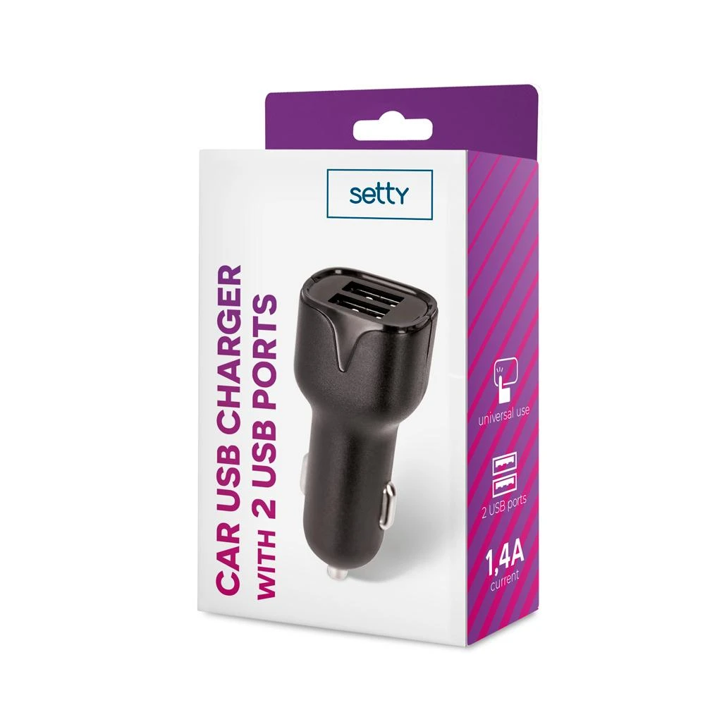 TelForceone Setty automobilinis pakrovėjas 2x USB 1,4A juodas