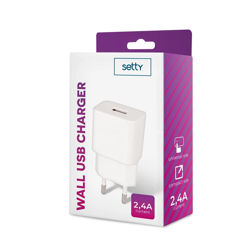 TelForceone Setty įkroviklis 1x USB 2,4A, baltos spalvos