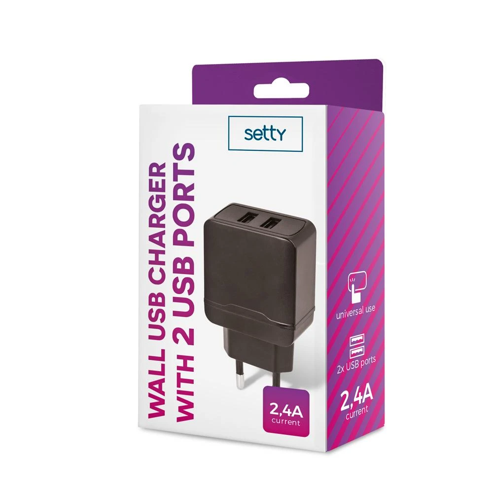 TelForceone Setty pakrovėjas 2x USB 2,4A juodas