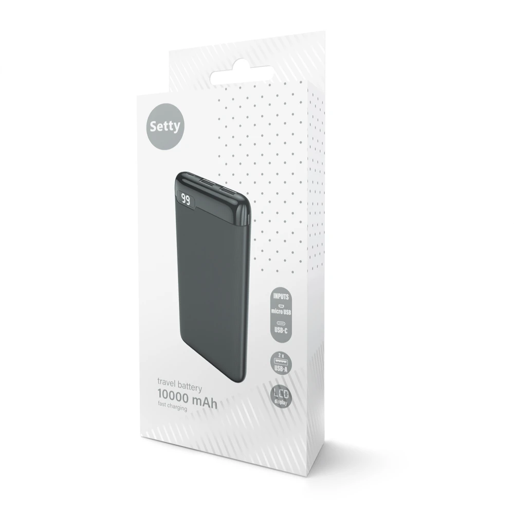 TelForceone "Setty" maitinimo bankas 10000 mAh LCD SPBL-10 juodas