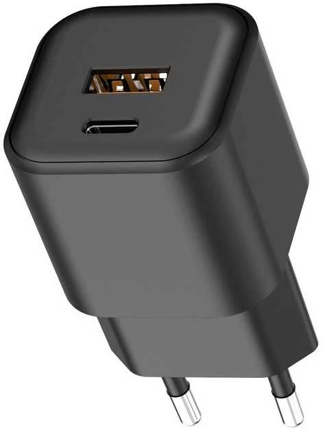 Setty sieninis įkroviklis USB-A + USB-C 20W LSGaN-AC-201 juodas