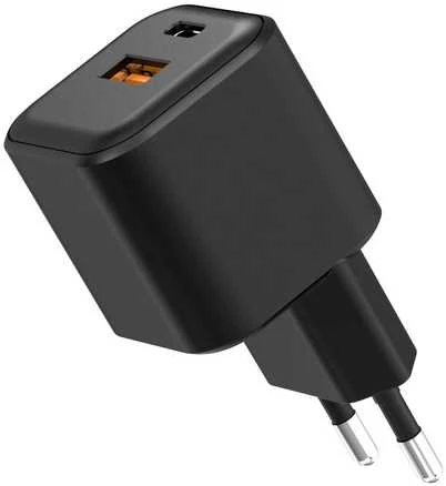 Setty sieninis įkroviklis USB-A + USB-C 20W LSGaN-AC-201 juodas