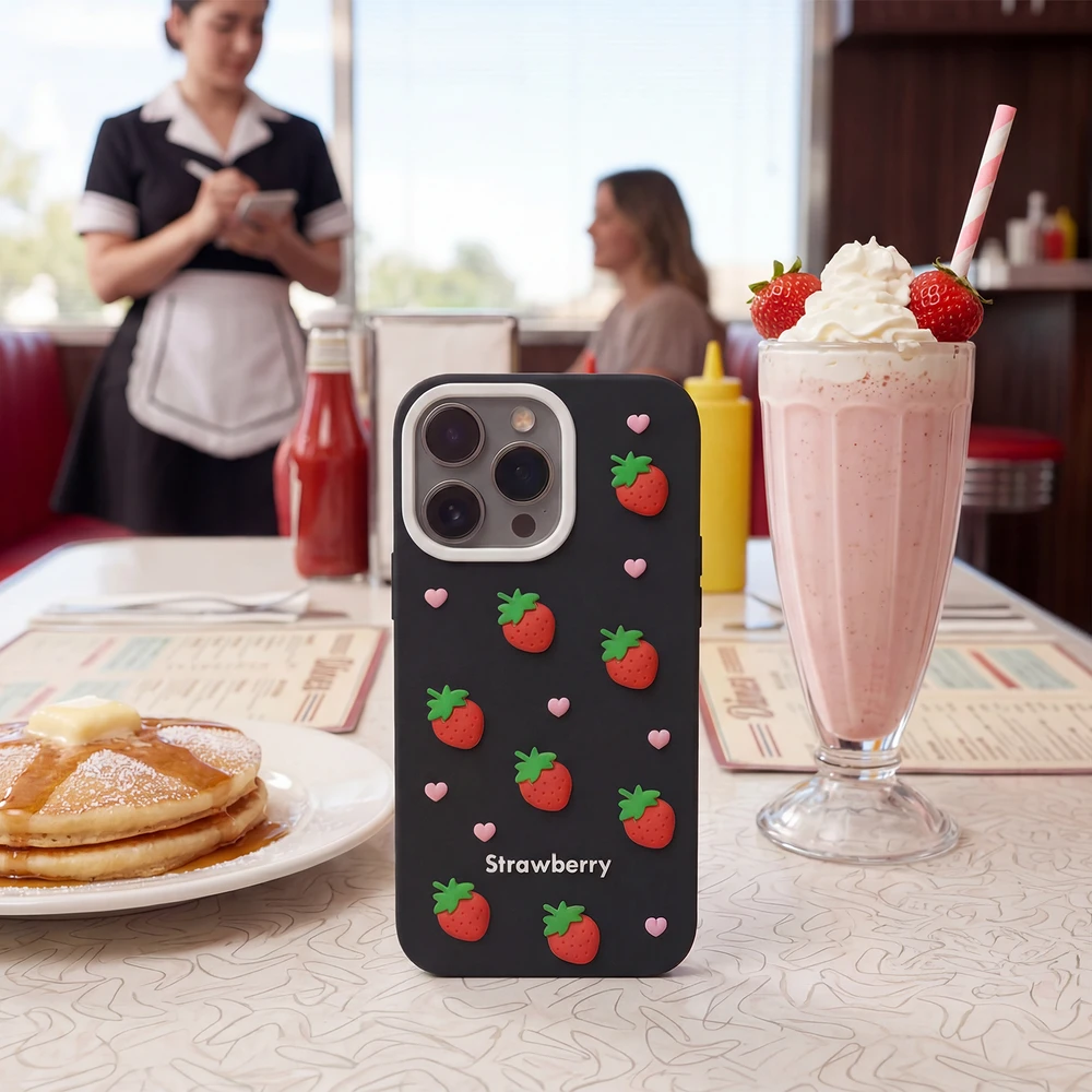 TFO Telforceone Braškių spalvos dėklas, skirtas iPhone 14 Pro / 15 Pro 6,1 colio, juodas
