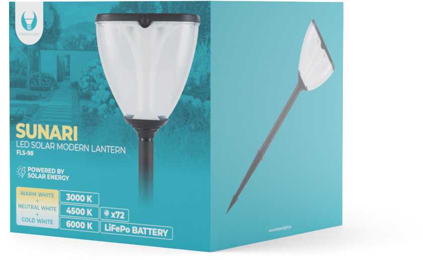 TelForceone SUNARI saulės lempa LED FLS-98 MODERN Post 3000K+6000K 2200mAh LiFePO4 + PIR Forever Light