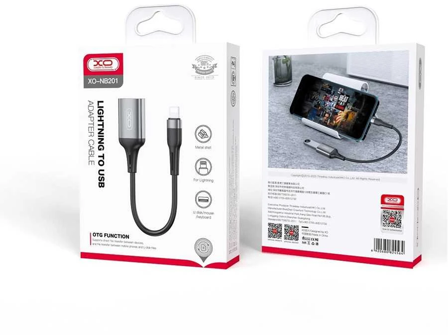 XO Adapteris OTG NB201 USB - LIGHTNING Juodas LIGHTNING aprašymas - Prekės nuotrauka