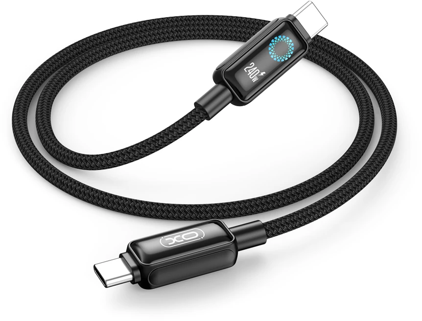 XO cable NB-Q312A PD USB-C - USB-C 1,0m 240W juodas with LED