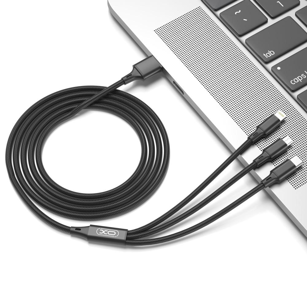 XO kabelis NB173 3in1 USB - Lightning + USB-C + microUSB 1,2 m 2,4A raudonos spalvos