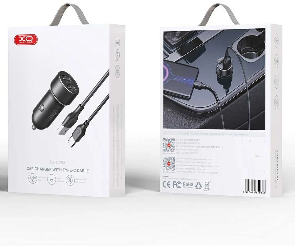 XO car charger CC53 12W 2x USB juodos spalvos